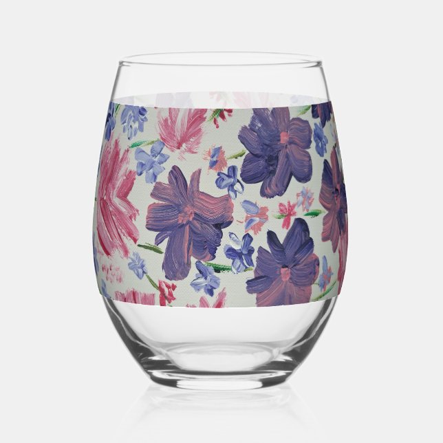 Blue Moon Rose Floral Stemless Wine Glass (Front)
