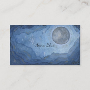 Blue Moon Space Watercolor Universe Full-moon Business Card
