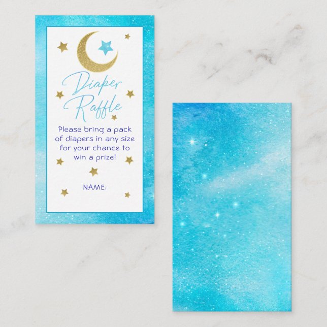 Blue Moon & Stars Diaper Raffle Ticket – Baby Show Enclosure Card (Front/Back)