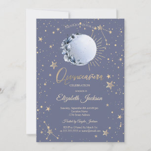 Blue Moon,Stars Flower Pastel Quinceanera Invitation