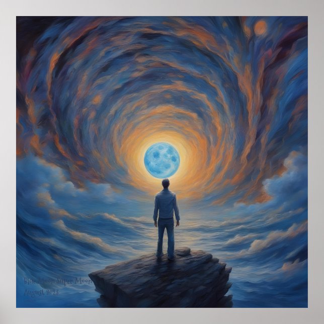 Blue Moon Super Moon AI Fantasy Digital Art Print  (Front)