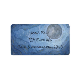 Blue Moon Watercolor Night Sky Universe Space Label