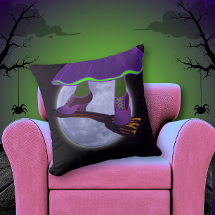 Blue Moon Witch Flying   Skateboarding Broom Cushion