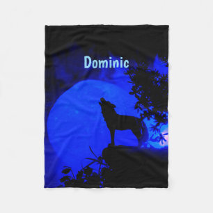 Blue Moon Wolf Fleece Blanket