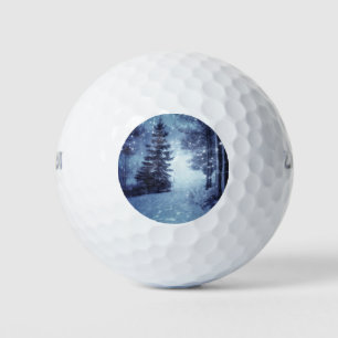 Blue Moonlit Magical Forest Winter Scene Golf Balls