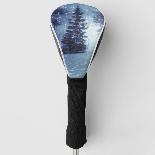Blue Moonlit Magical Forest Winter Scene Golf Head Cover (Front)