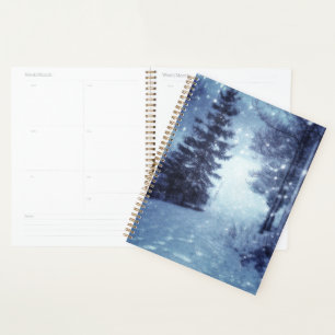 Blue Moonlit Magical Forest Winter Scene Planner