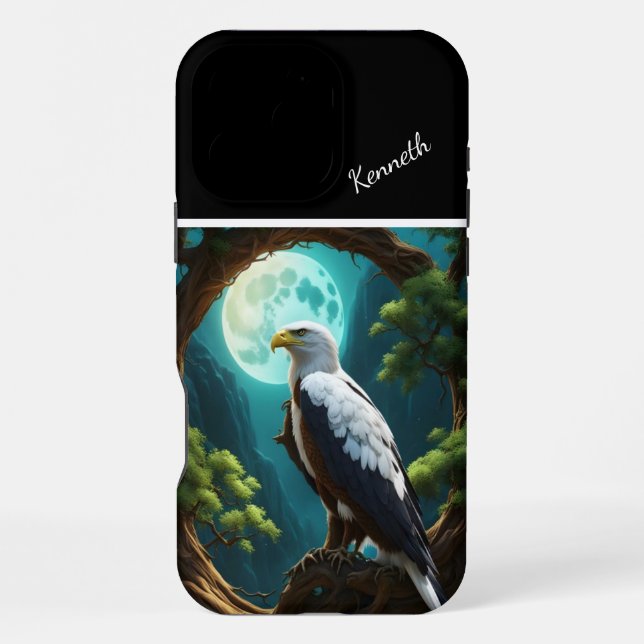 Blue Moonlit River with Eagle iPhone Case (Back)