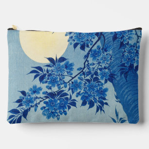 Blue Moonlit Tree: Japanese Cherry Blossom Night Accessory Pouch