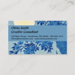 Blue Moonlit Tree: Japanese Cherry Blossom Night Business Card