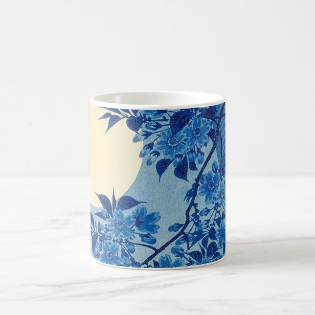 Blue Moonlit Tree: Japanese Cherry Blossom Night Coffee Mug (Center)