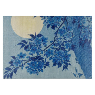 Blue Moonlit Tree: Japanese Cherry Blossom Night Cutting Board