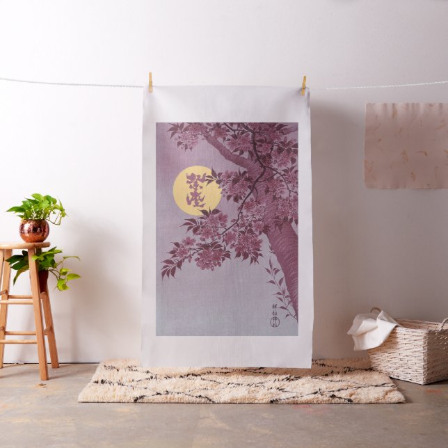 Blue Moonlit Tree: Japanese Cherry Blossom Night Fabric (In Situ)