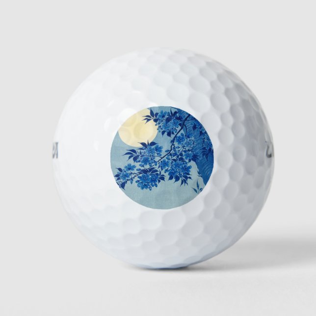 Blue Moonlit Tree: Japanese Cherry Blossom Night Golf Balls (Front)