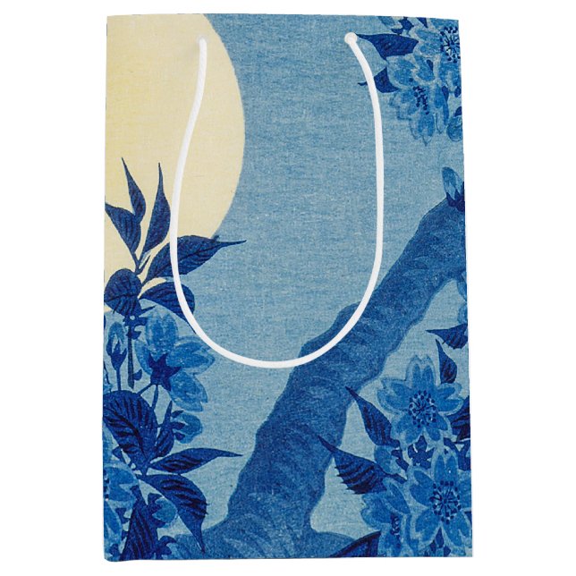 Blue Moonlit Tree: Japanese Cherry Blossom Night Medium Gift Bag (Front)