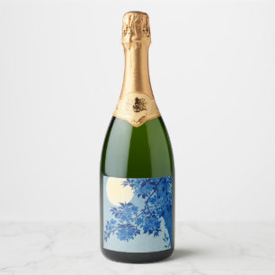 Blue Moonlit Tree: Japanese Cherry Blossom Night Sparkling Wine Label