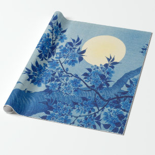 Blue Moonlit Tree: Japanese Cherry Blossom Night Wrapping Paper