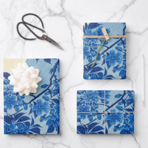 Blue Moonlit Tree: Japanese Cherry Blossom Night Wrapping Paper Sheet