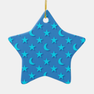 Blue moons and stars pattern ceramic tree decoration