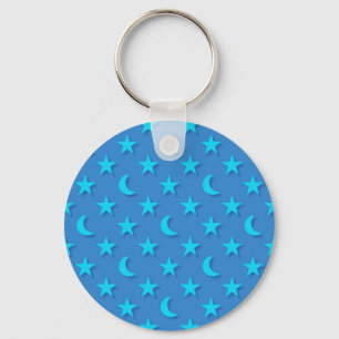 Blue moons and stars pattern key ring
