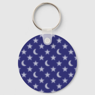 Blue moons and stars pattern key ring