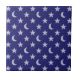Blue moons and stars pattern tile