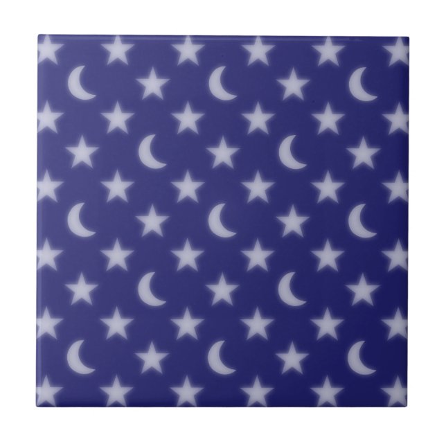 Blue moons and stars pattern tile (Front)