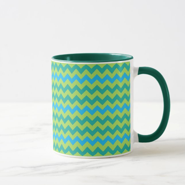 Blue Moons Chevron Pattern Green Blue Mug (Right)