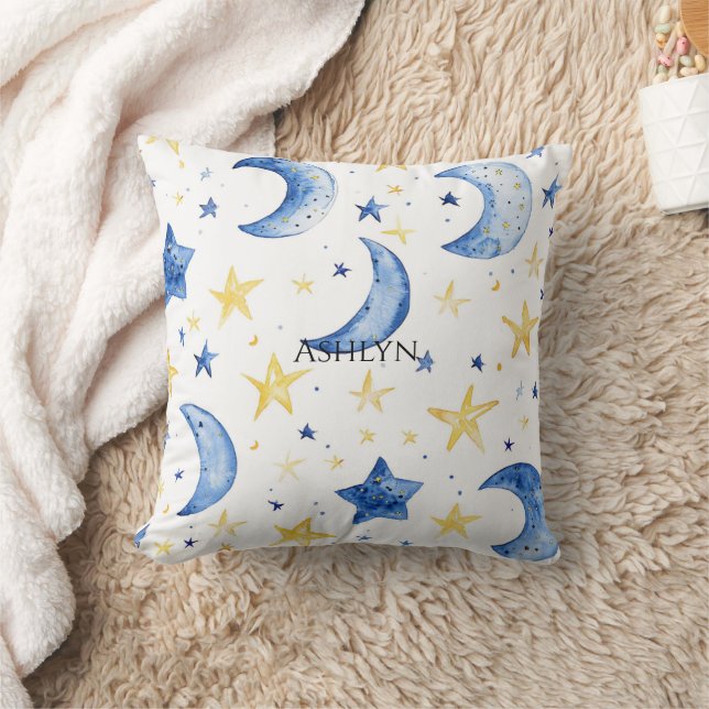 Blue Moons Gold Stars Cushion (Blanket)