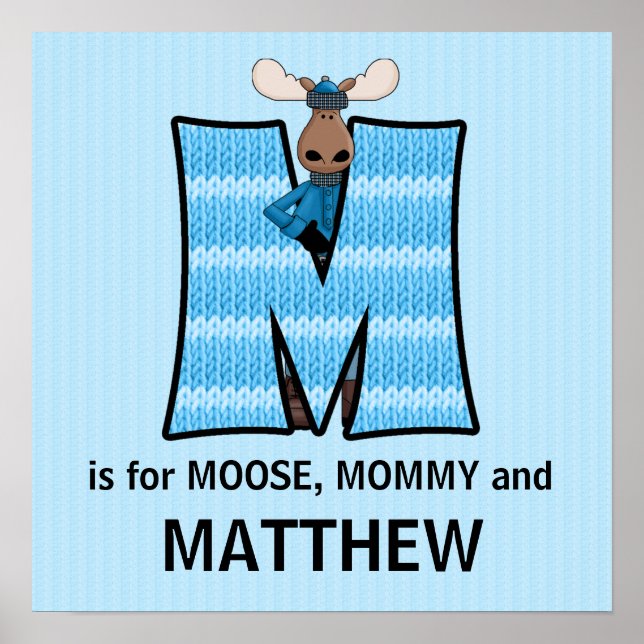 Blue Moose Monogram Letter M Baby Room Poster (Front)