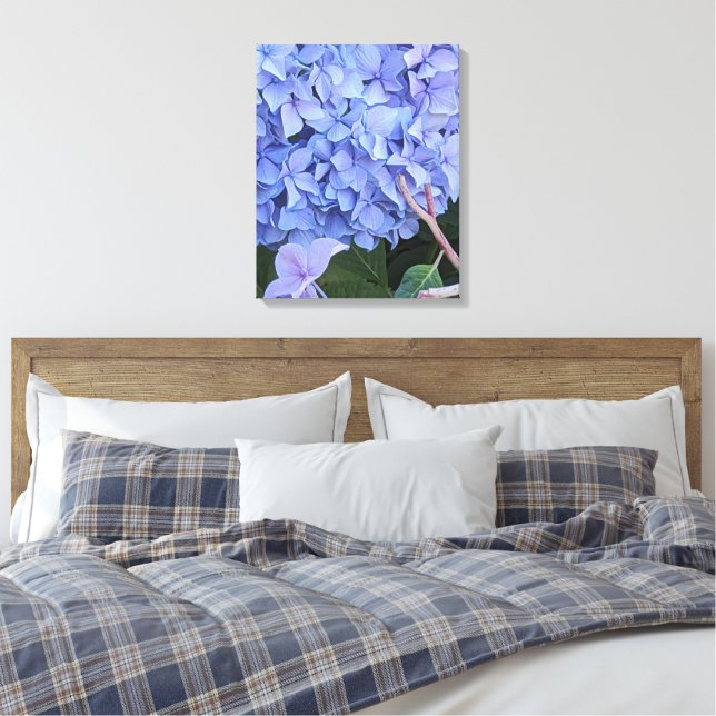Blue Mophead Hydrangea Bloom Floral Canvas Print (Insitu(Bedroom))