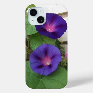 Blue Morning Glories Climbing Brick Wall iPhone 15 Case