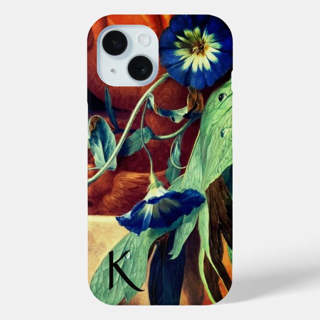 BLUE MORNING GLORIES FLORAL MONOGRAM Case-Mate iPhone CASE (Back)