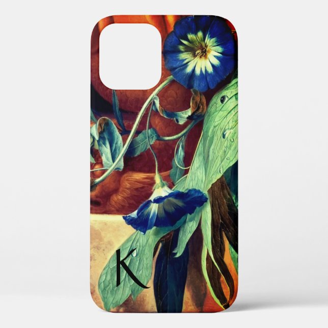 BLUE MORNING GLORIES FLORAL MONOGRAM Case-Mate iPhone CASE (Back)