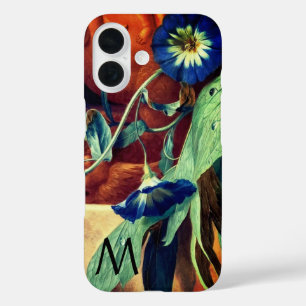 BLUE MORNING GLORIES FLORAL MONOGRAM iPhone 16 CASE