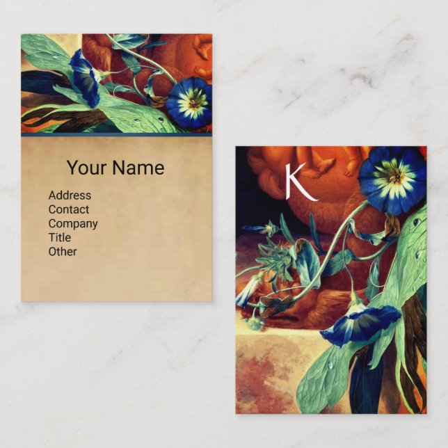 BLUE MORNING GLORIES FLORAL PARCHMENT MONOGRAM  BU BUSINESS CARD (Front/Back)
