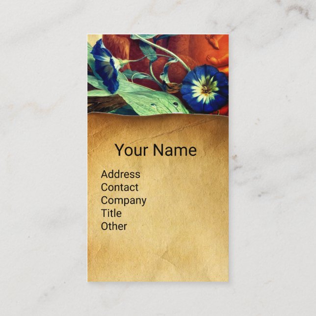 BLUE MORNING GLORIES FLORAL PARCHMENT MONOGRAM  BUSINESS CARD (Back)