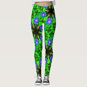 blue morning glories green leggings