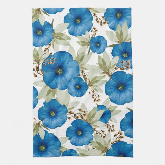 Blue Morning Glories Kitchen Towels (Vertical)