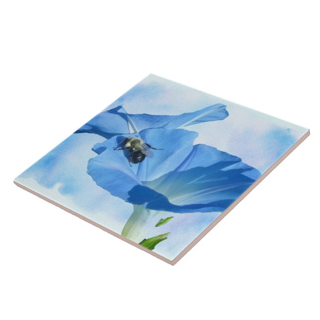 Blue Morning Glory and Bumblebee Tile (Side)