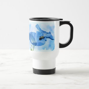 Blue Morning Glory and Bumblebee Travel Mug