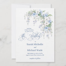 Blue Morning Glory Calligraphy Wedding Invitation