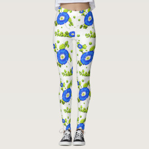 Blue Morning Glory Flowers Pattern Leggings