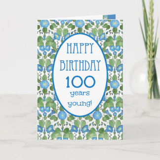 Blue Morning Glory, Pretty 100th Birthday Card
