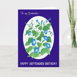Blue Morning Glory September Birthday Godmother Card