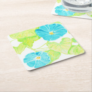 Blue Morning Glory Square Paper Coaster