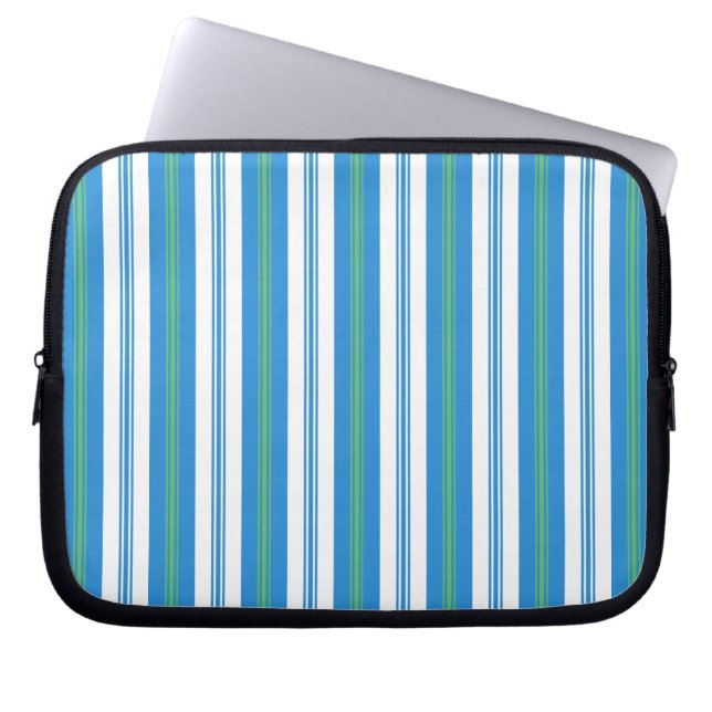 Blue Morning Glory Stripe Neoprene Laptop Sleeve (Front)