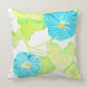 Blue Morning Glory (w/ Leaf detail back) Cushion
