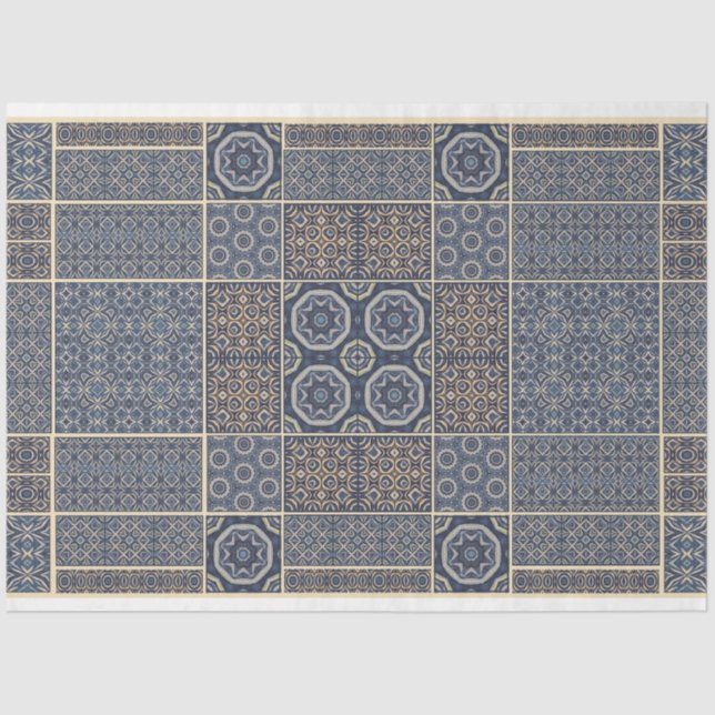 Blue Moroccan design tile decoupage paper (Front)