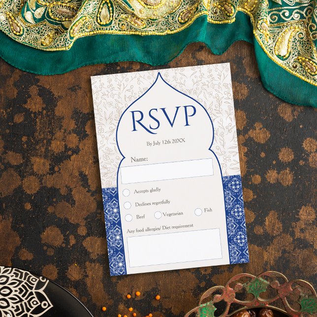 Blue Moroccan floral rsvp wedding Invitation (Creator Uploaded)